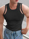Camiseta sin mangas con corte de punto acanalado liso para hombre - Negro