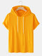 Mens Solid Color Basics Short Sleeve Drawstring Hooded T-Shirts - Yellow