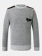 Mens Classical Vantage Chest Pockets Solid Color Warm Sweaters - Light Grey