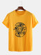 Mens Funny Sun Moon Totem Print Short Sleeve T-Shirts - Yellow