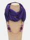 Vintage Beaded Chain Pendant Solid Color Chiffon Resin Neck Sun Protection Scarf Necklace - Purple