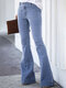 Solid Color Button Casual Demin Jeans For Women - Blue