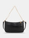 Croc Embossed Pearl Hardware Chain Stitch Craft Soild Comfortable Shoulder Strap Shoulder Bag Handbag - Black