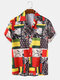 Mens All Over Colorful Mix Print Lapel Short Sleeve Shirts - Multi Color