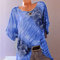 Europe And The United States Hot Fashion Casual Digital Printing Lace Large Size Short Sleeve - Blue