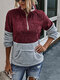 Patchwork Long Sleeve High Neck Zipper Fly Pocket Sweatshirt For Women - Red