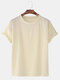 Men Cotton Linen 8 Colors Solid Round Neck Loose Short Sleeve Casual T-Shirt - Beige