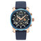 Luxury Genuine Leather Strap Military Mens Watches 3 Small Dials Chronograph Date Waterproof Watches - Gold+Blue