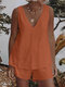 Women Solid V-Neck Sleeveless Tank Casual Cotton Co-ords - Orange