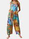 Pockets Multi-color Print Straps Jumpsuit For Women - Yellow