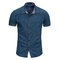 Mens Short Sleeve Patchwork Printing Summer Casual Cotton Shirt - Blue