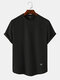 Mens Solid Color Applique Crew Neck Knitted Short Sleeve T-Shirts - Black