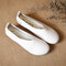 Sapatos Femininos de Loafers Planos de Tamanho Grande e Cor Pura Sapatos Vintage Slip On Casuais - Branco