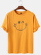 Mens Cotton Funny Emojis Print Breathable Loose Round Neck T-Shirts - Yellow