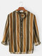 Mens Stripe High Low Hem Casual Loose Fit Long Sleeve Henley Shirts - Yellow
