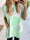 Tie-Dye Print Short Sleeves O-neck Casual T-shirt For Women - Green