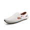 Men Hook Loop Hand Stitching Soft Non Slip Driving Loafers - White