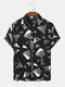 Mens All Over Geometric Print Lapel Casual Short Sleeve Shirts - Black