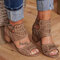 Plus Size Women Breathable Hollow Peep Toe Zipper Chunky Heel Sandals - Brown