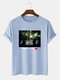 Mens Music Show Letter Graphic Cotton Short Sleeve T-Shirts - Light Blue