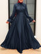 Женское однотонное атласное платье-стойка с воротником-стойкой, мусульманское платье макси с длинными рукавами Платье - Флот