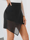 Solid Mesh Semi Sheer Irregular Zip Back Skirt Women - Black
