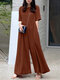Женское однотонное плиссированное платье с коротким рукавом и широкими штанинами Комбинезон - коричневый
