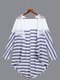 Women Casual Stripe Lace Stitching Long Sleeve Kimonos - As Picture