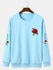 Mens Rose Japanese Sleeve Print Drop Shoulder Casual Pullover Sweatshirts - Blue