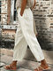 Women Side Lace Splice Cotton Casual Cropped Pants - White