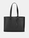 Women Faux Leather Simple Commuting Hardware Tote Fashion Multifunction Large Capacity Shoulder Bag Handbag - Black