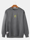 Mens Cotton Sun Print Applique Casual Crew Neck Sweatshirts - Grey
