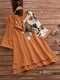 Floral Print Pockets Half Sleeve Plus Size Patchwork T-shirt - Orange