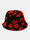 Unisex Lambswool Floral Pattern Warmth All-match Bucket Hat - Black