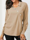 Button Solid Color Long Sleeve Lapel Casual Blouse For Women - Beige