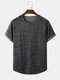 Mens Marled Seam Detail Short Sleeve Fitness Sport T-Shirts - Black