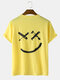 Mens Slogan Grimace Back Print Loose Cotton Short Sleeve T-Shirts - Yellow