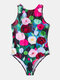 Women Floral Abstract Print High Neck Slimming One Piece Sleeveless Swimsuit - Purple