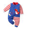 Baby Dinosaur Striped Long Sleeves Patchwork Casual Rompers For 0-18M - Blue
