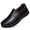Men Genuine Leather Soft Slip-ons Business Casual Shoes - Black