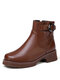 Women Casual Round Toe Side-zip Comfortable Platform Short Boots - Brown