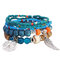 Bohème Colorful Bracelet multicouche Bracelet pendentif aile géométrique Bracelet en perles de riz extensible - vert