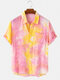 Mens Designer Tie Dye Gradient Printed Casual Shirts - Yellow