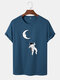 Mens Moon Astronaut Swing Print Crew Neck Short Sleeve T-Shirts - Blue
