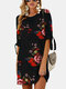 Half Sleeve Floral Print Bandage Mini Dress For Women - Black
