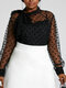 Dot Bowknot Long Sleeve Two Pieces Mesh Blouse For Women - Black