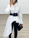 Asymmetrical Trim Ruffle Sleeve Plus Size Casual Blouse - White
