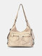 Women Faux Leather Multi-Carry Multi-Pocket Shoulder Bag Crossbody Bags - Beige