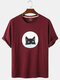 Mens Cartoon Black Cat Print Loose Light Daily Round Neck T-Shirts - Red