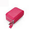 RFID Antimagnetic Women Men Genuine Leather Zipper Card Holder Purse - Rose Red